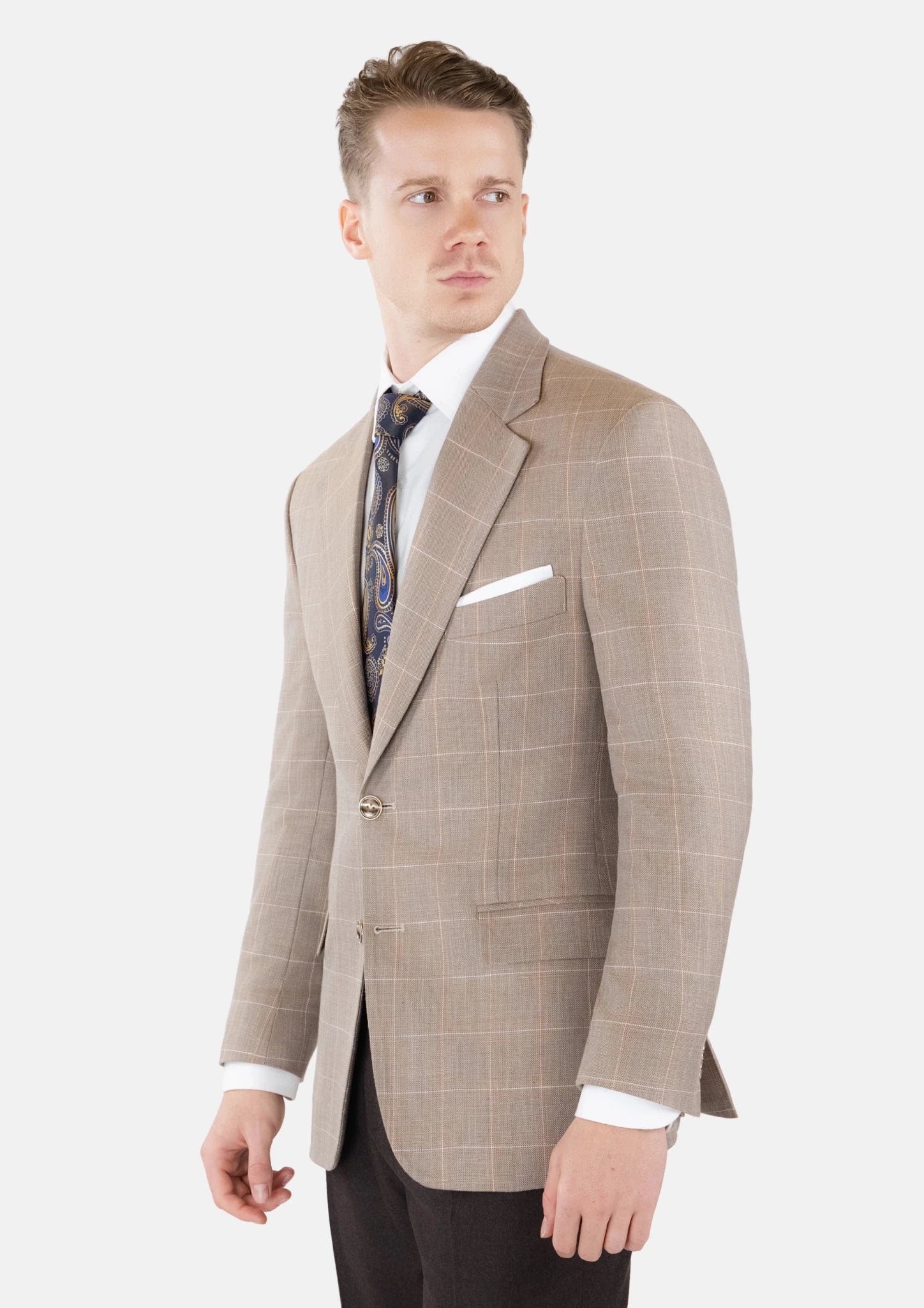 Beige Windowpane Check Jacket - SARTORO270