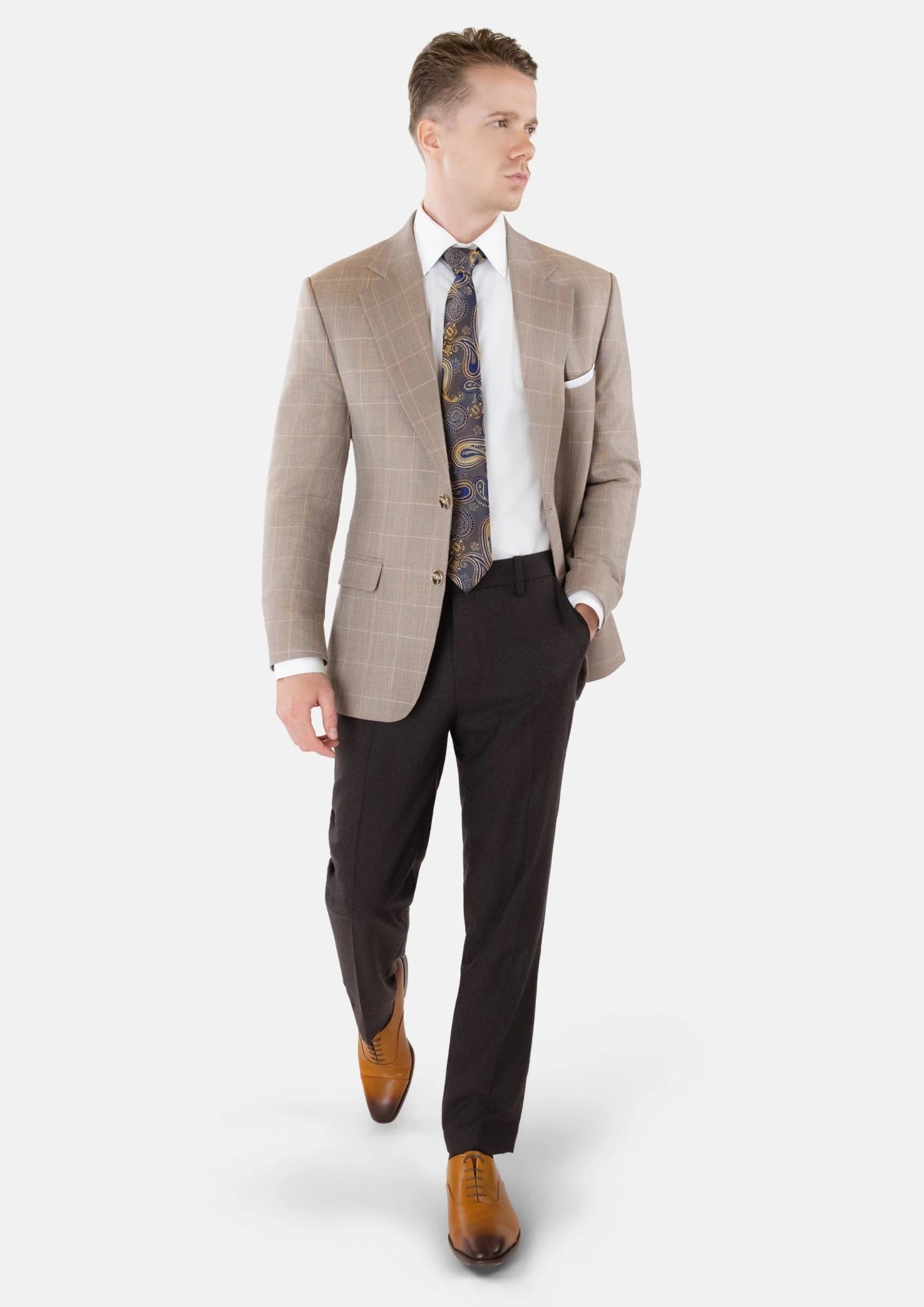 Beige Windowpane Check Jacket - SARTORO990