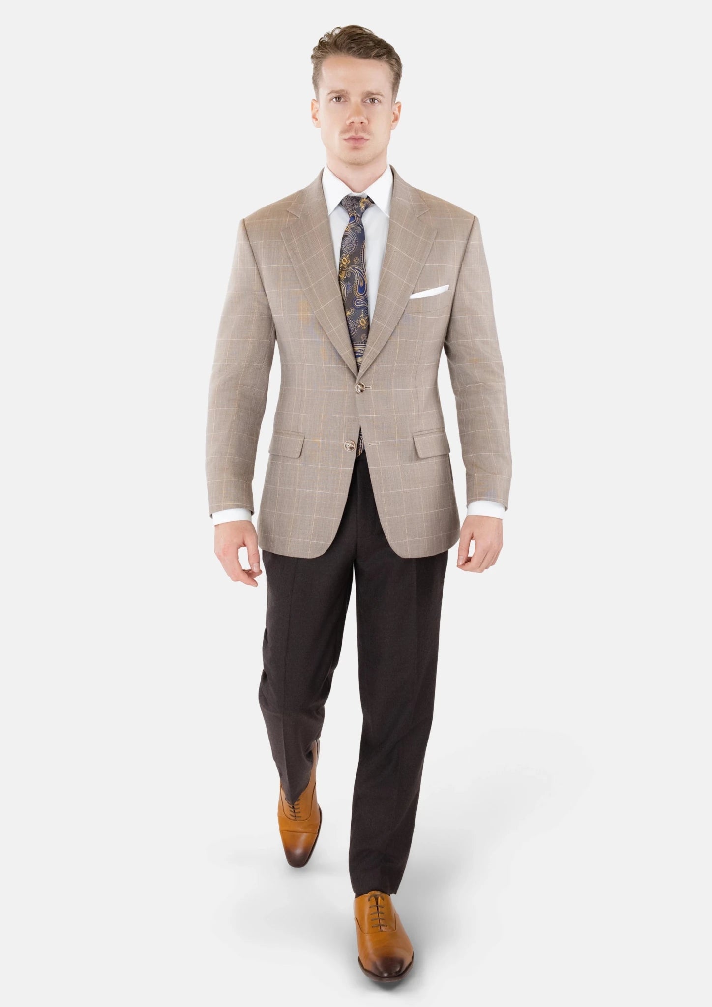 Beige Windowpane Check Jacket - SARTORO461