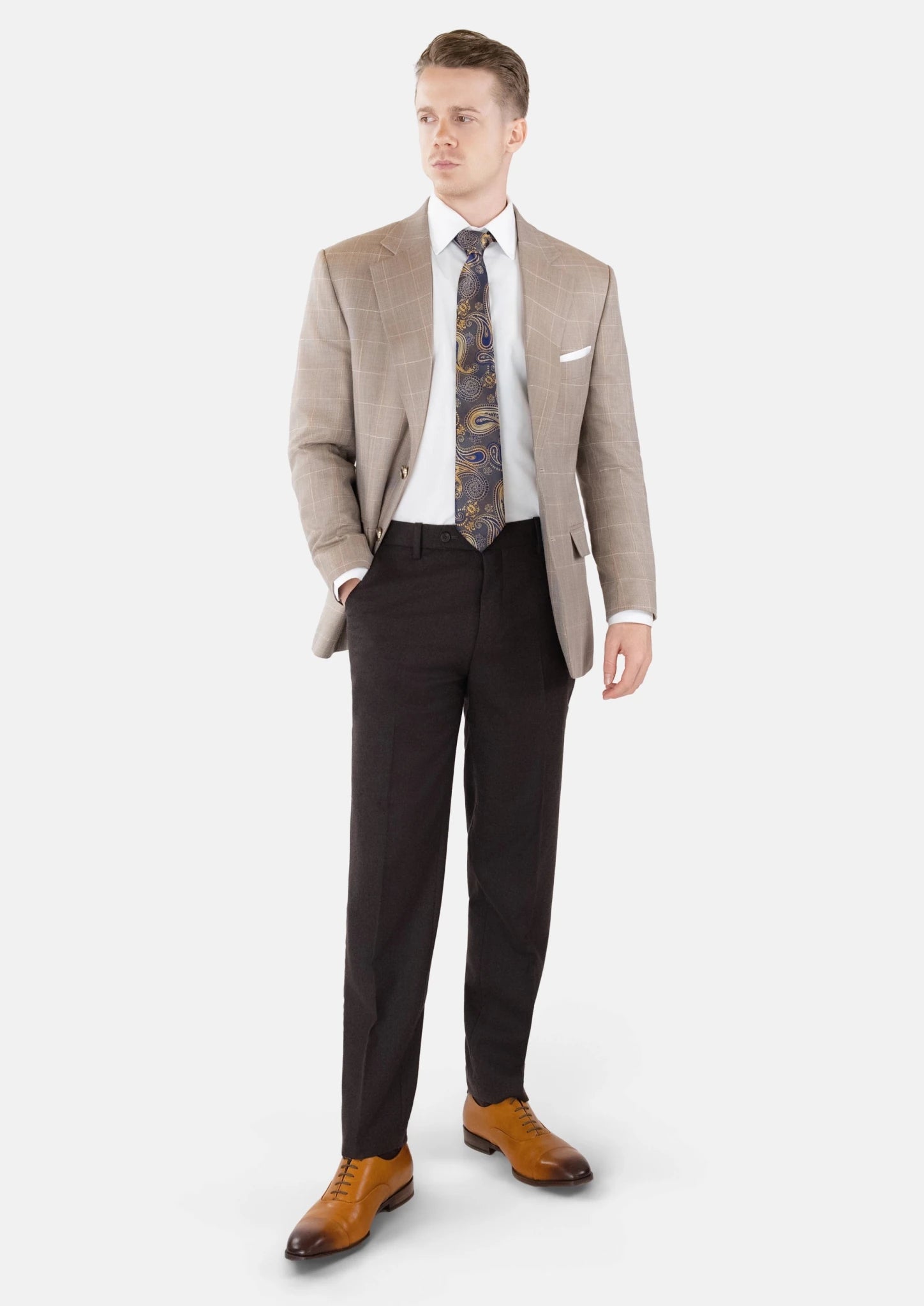 Beige Windowpane Check Jacket - SARTORO301