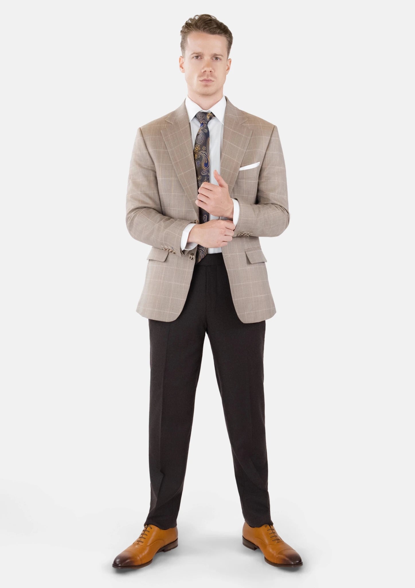 Beige Windowpane Check Jacket - SARTORO400
