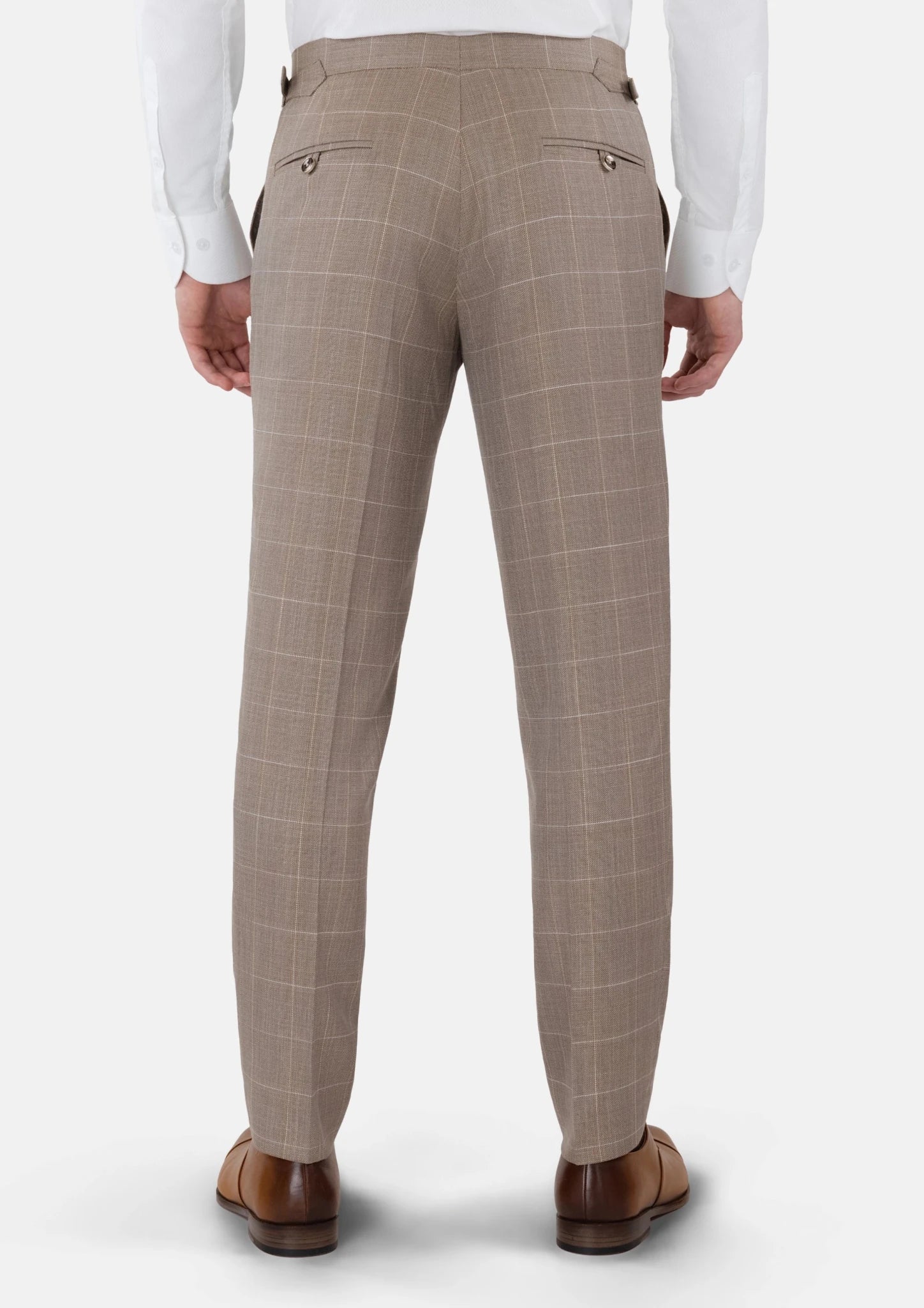 Beige Windowpane Check Pants - SARTORO869