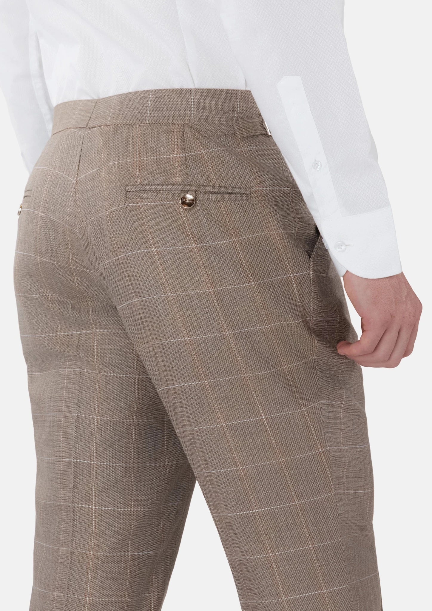 Beige Windowpane Check Pants - SARTORO66