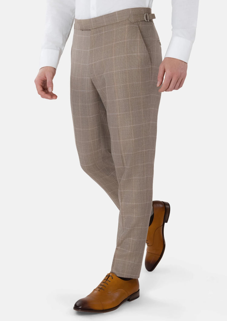 Beige Windowpane Check Pants - SARTORO698