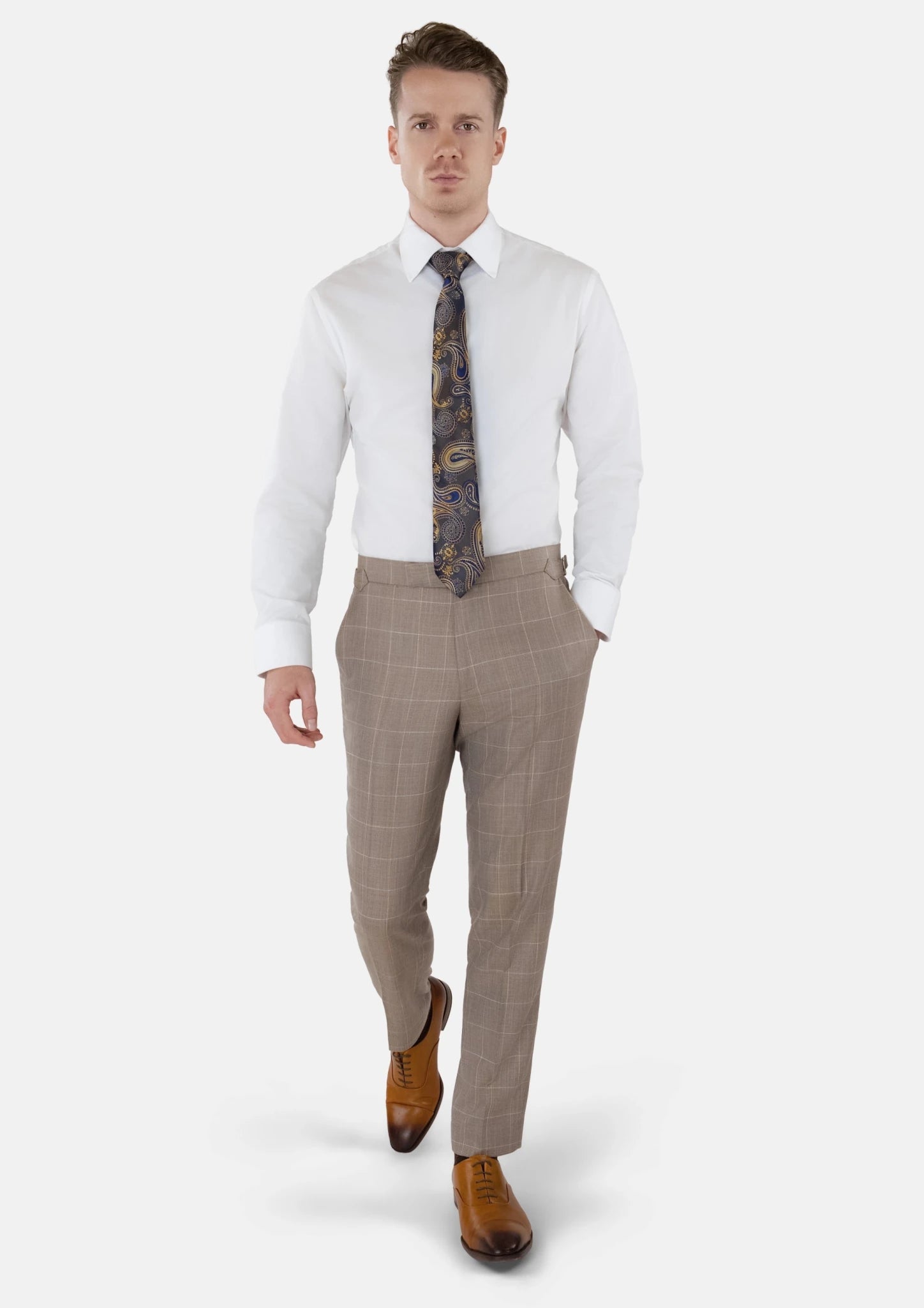 Beige Windowpane Check Pants - SARTORO899