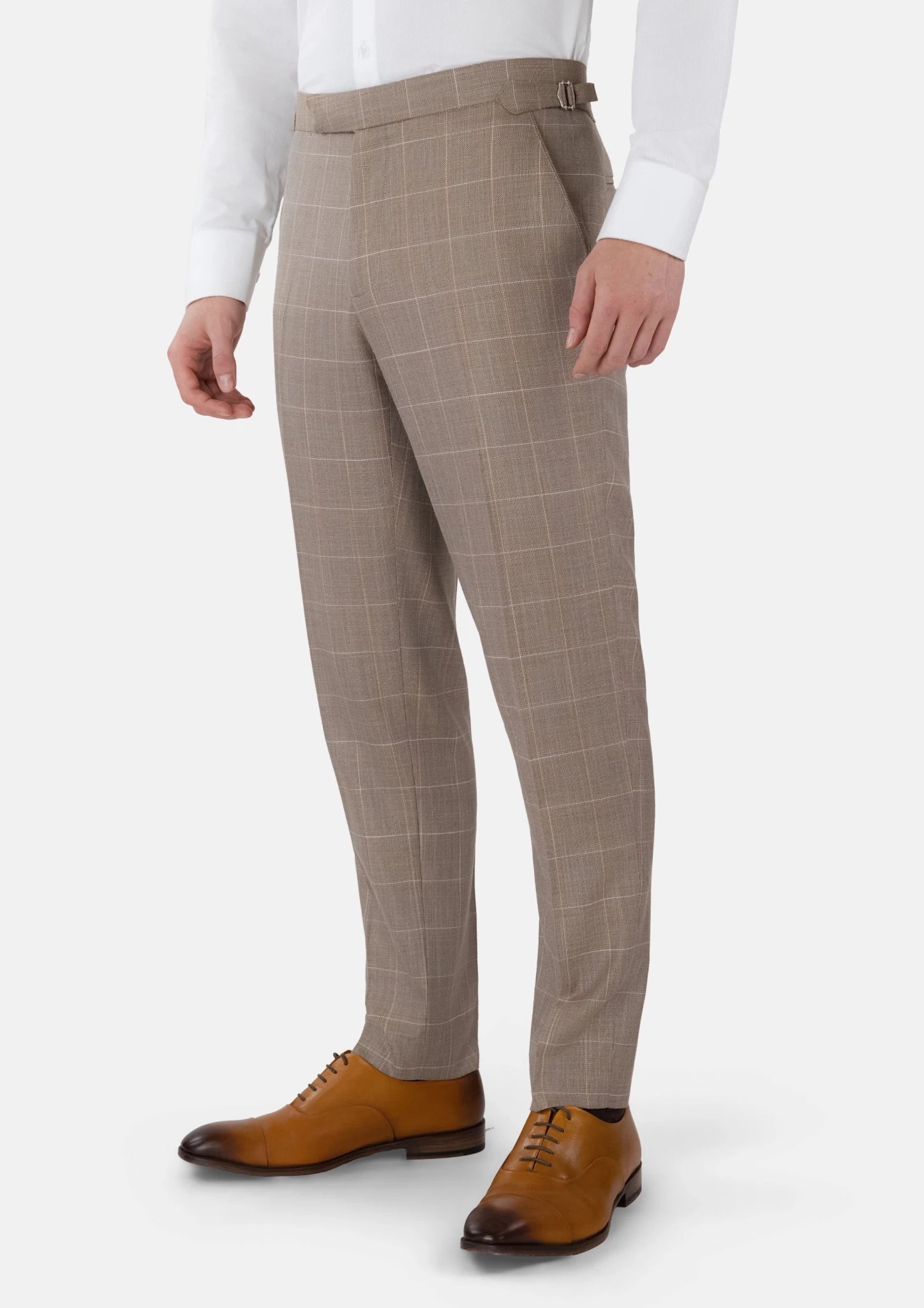 Beige Windowpane Check Pants - SARTORO550