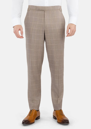 Beige Windowpane Bamboo Pants