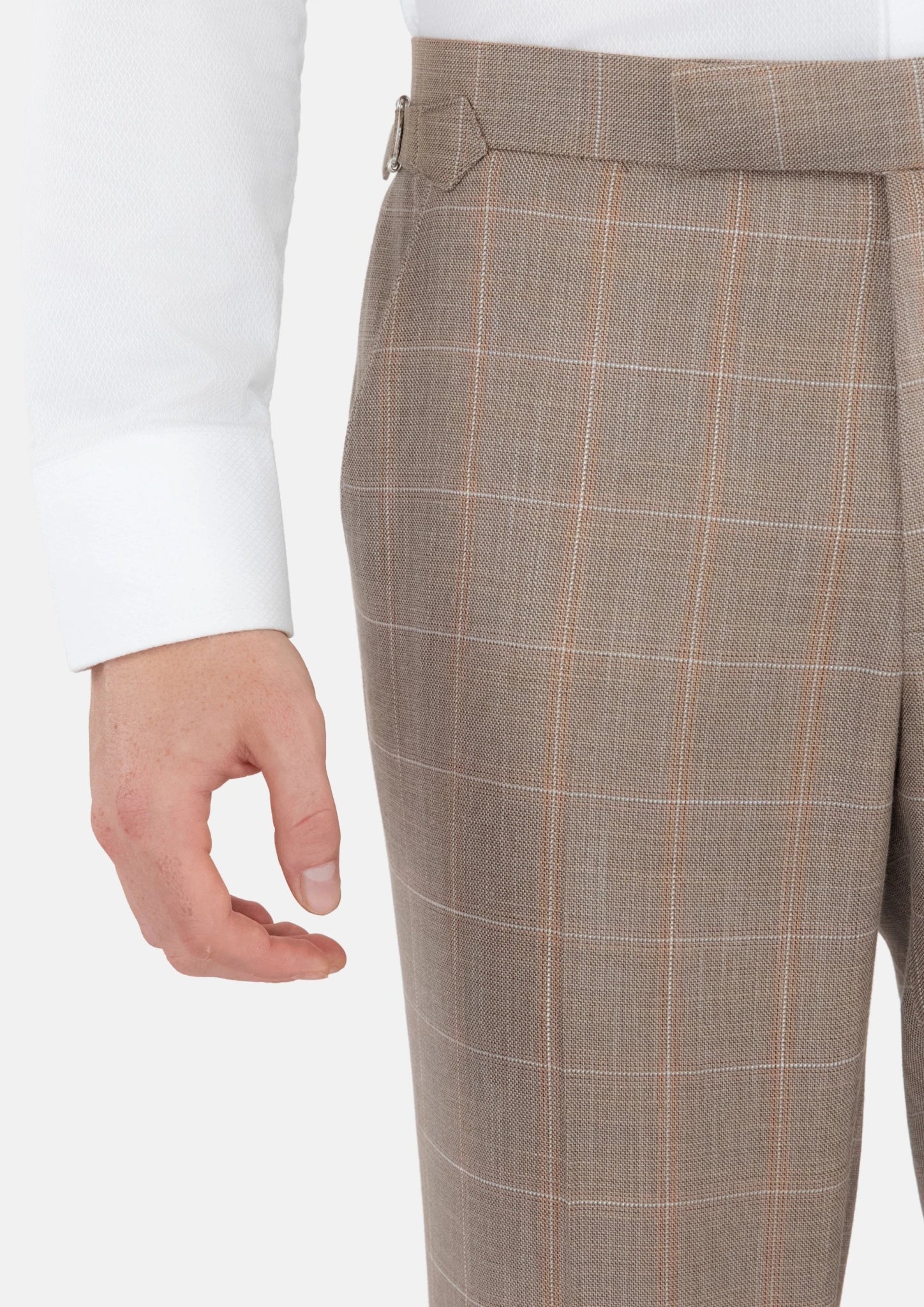 Beige Windowpane Check Pants - SARTORO911