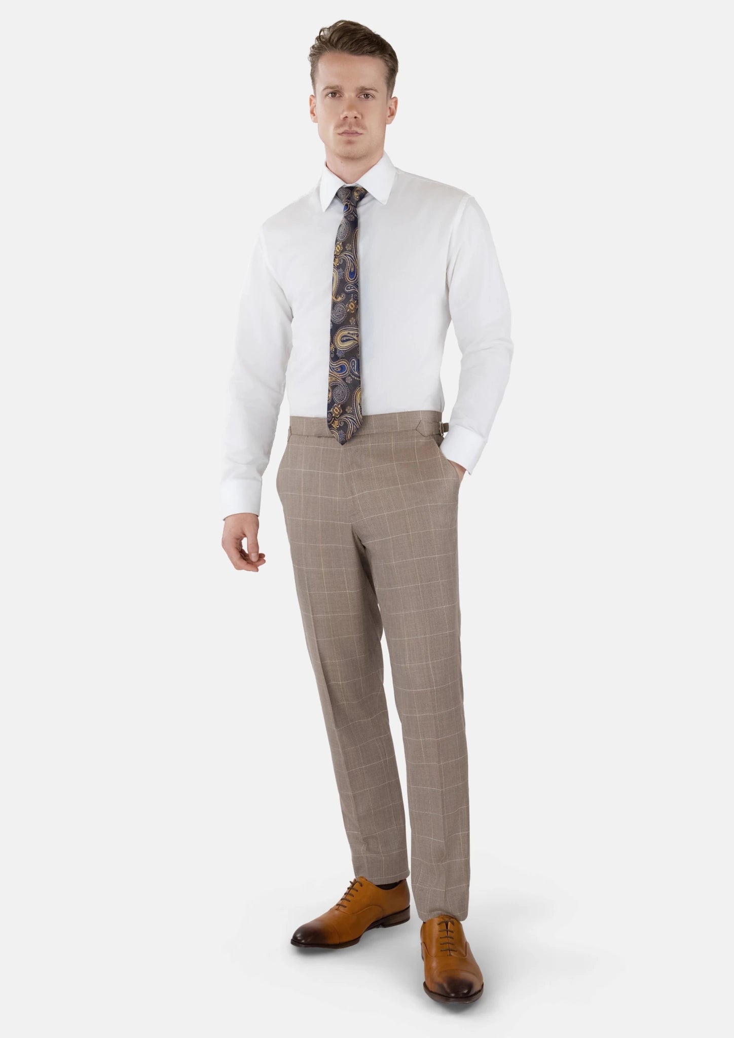 Beige Windowpane Check Pants - SARTORO775