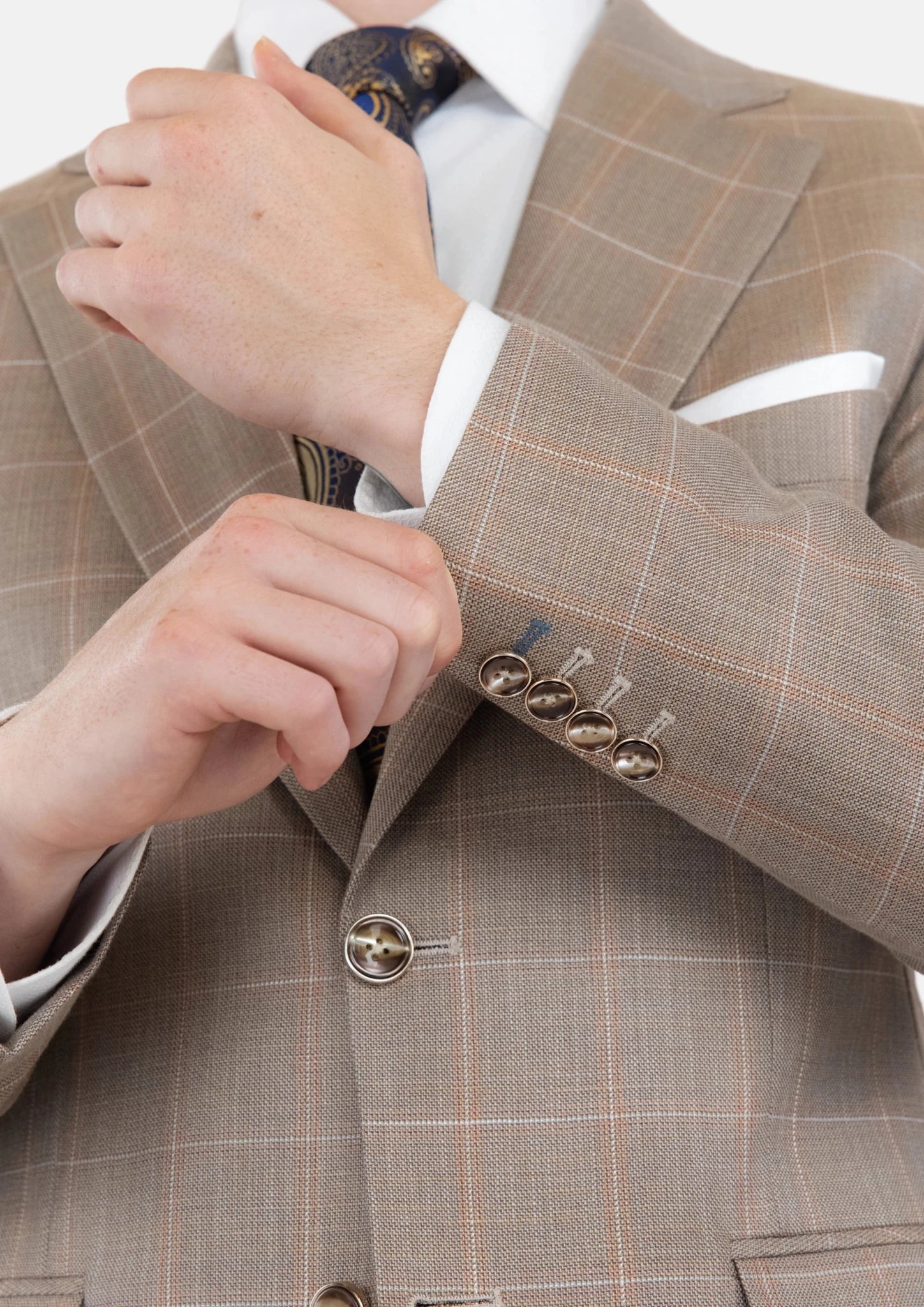 Beige Windowpane Check Suit - SARTORO225