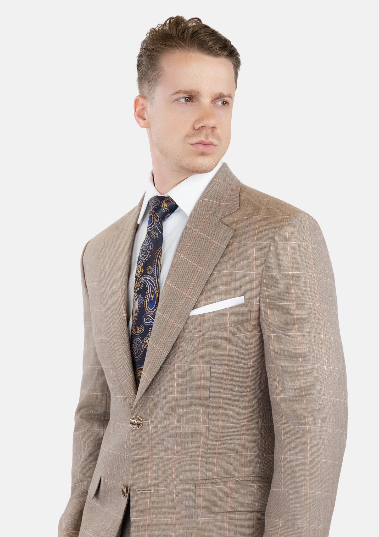 Beige Windowpane Check Suit - SARTORO389