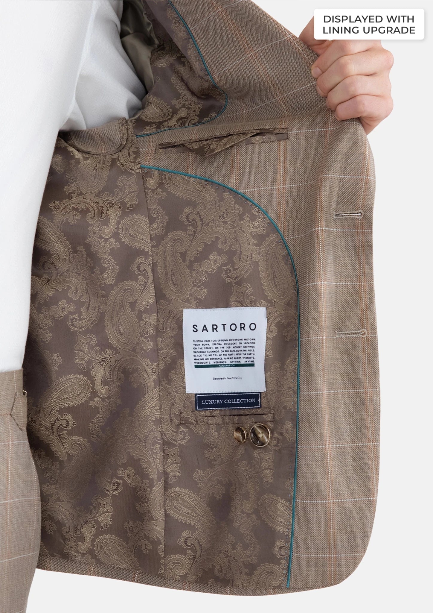 Beige Windowpane Check Suit - SARTORO122