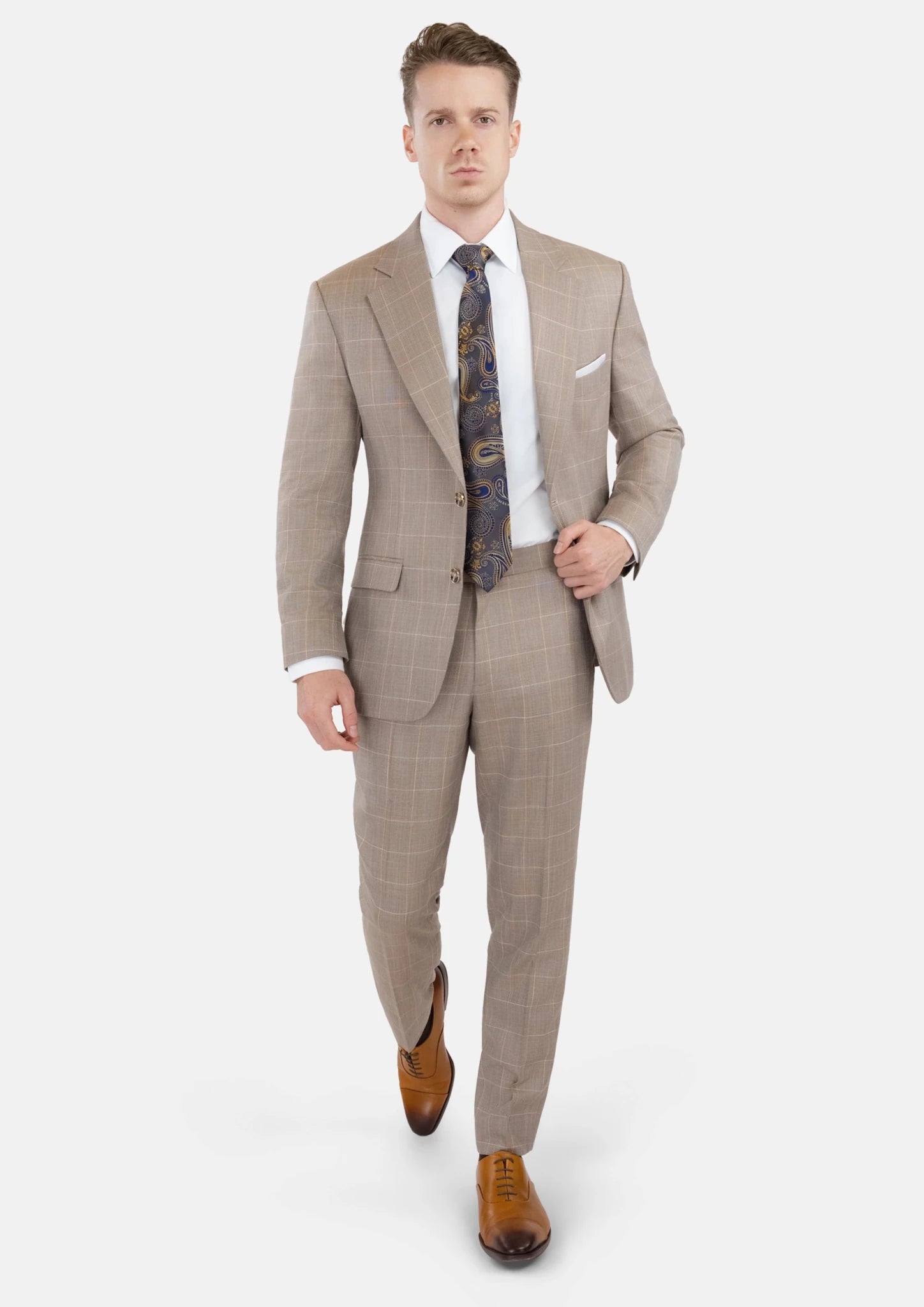 Beige Windowpane Check Suit - SARTORO759