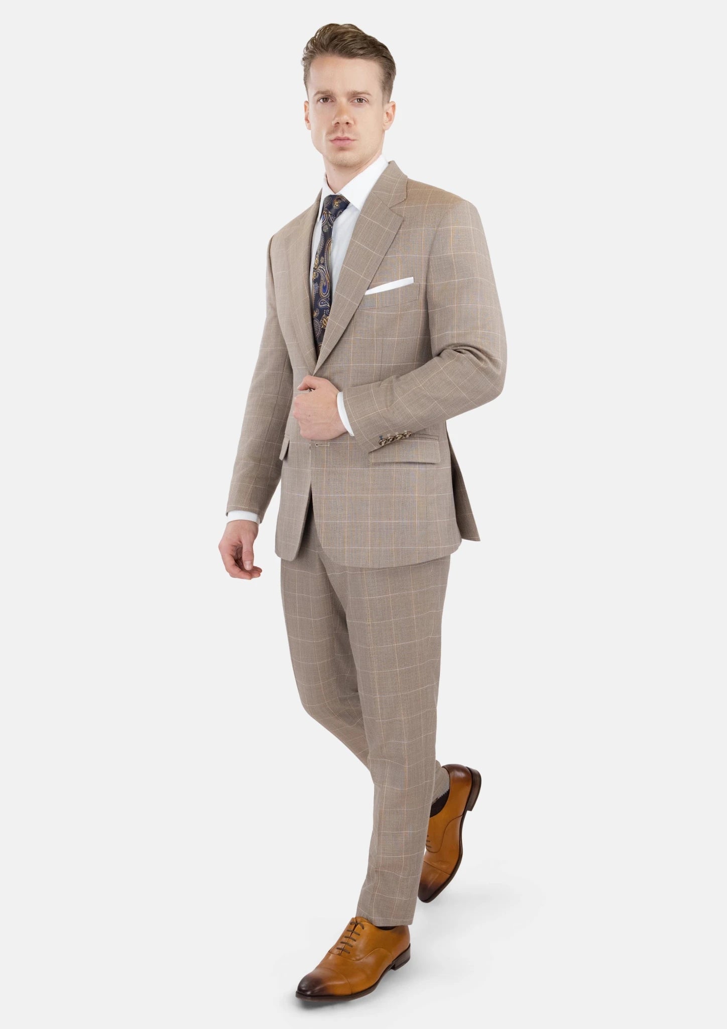 Beige Windowpane Check Suit - SARTORO432