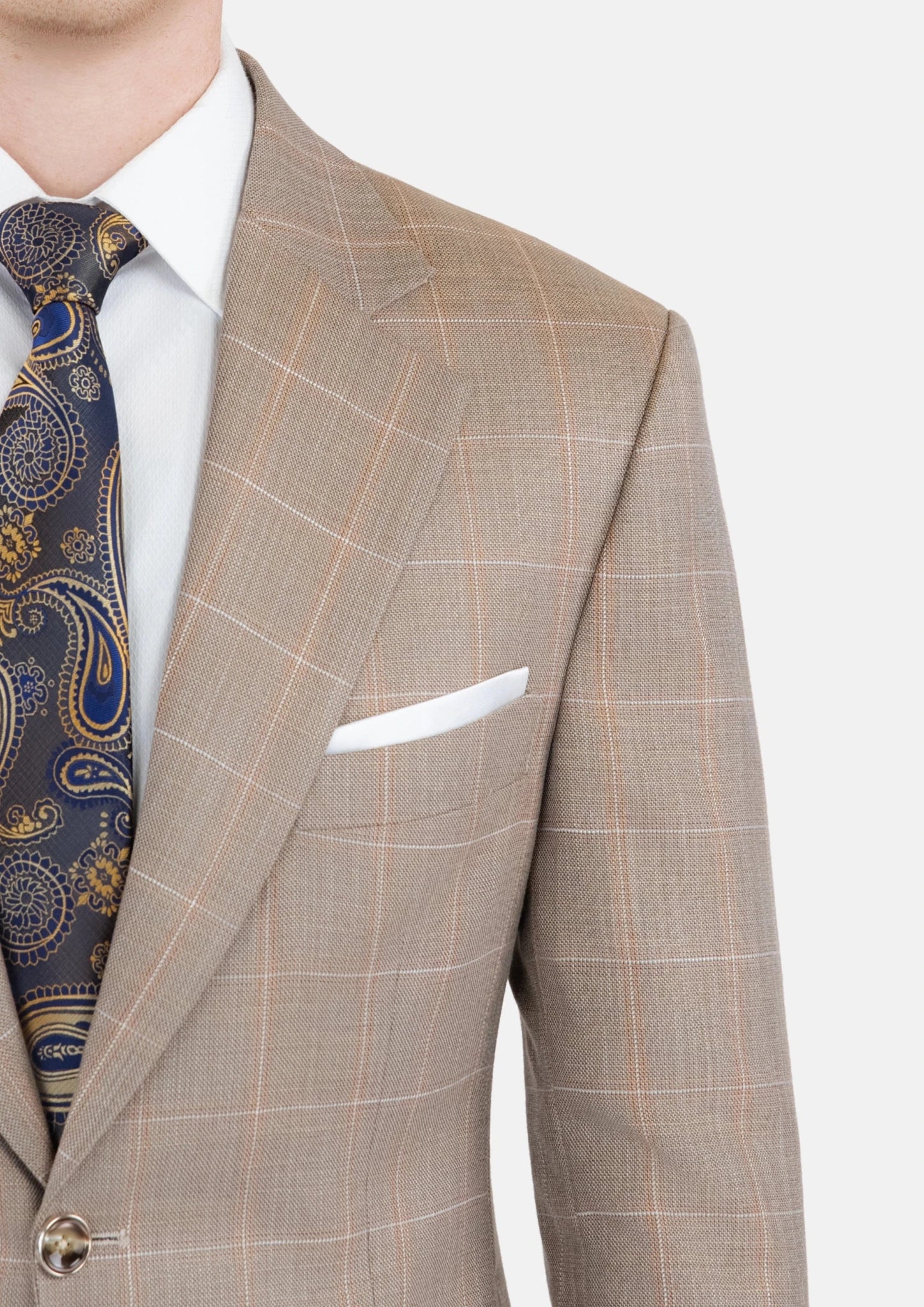 Beige Windowpane Check Suit - SARTORO618