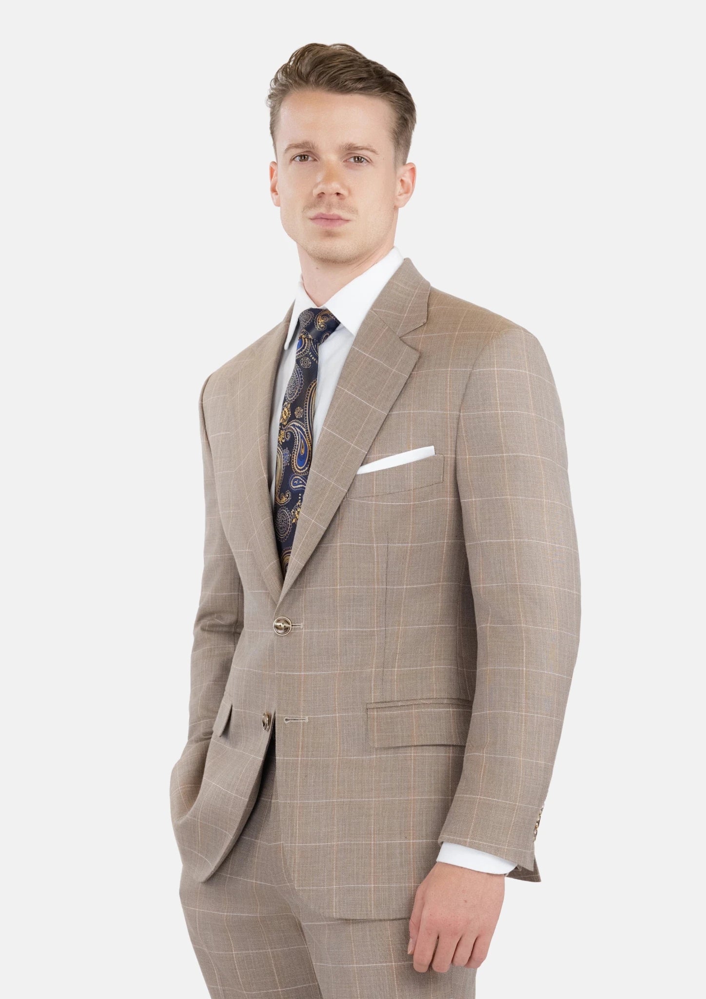 Beige Windowpane Check Suit - SARTORO532
