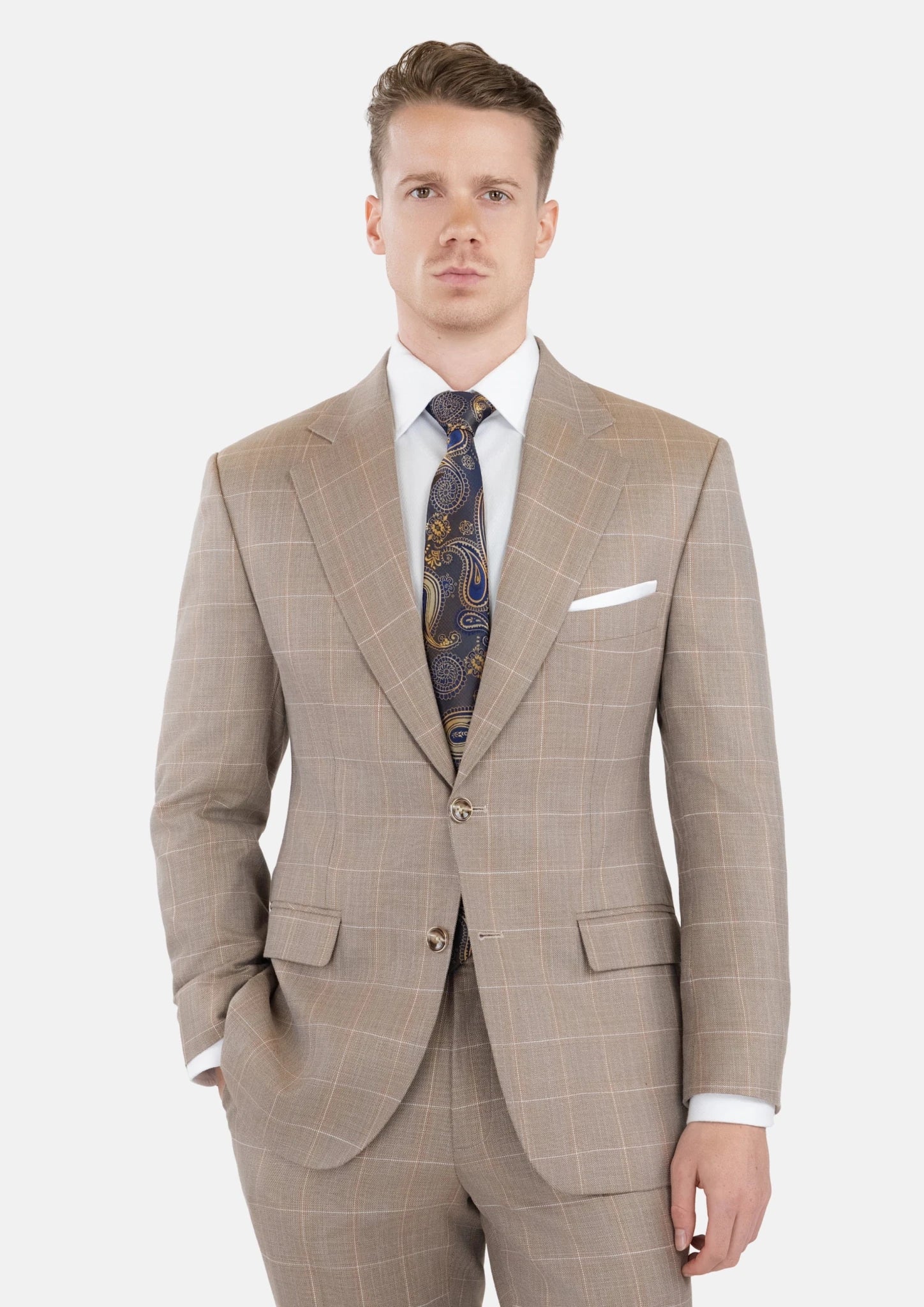 Beige Windowpane Check Suit - SARTORO343