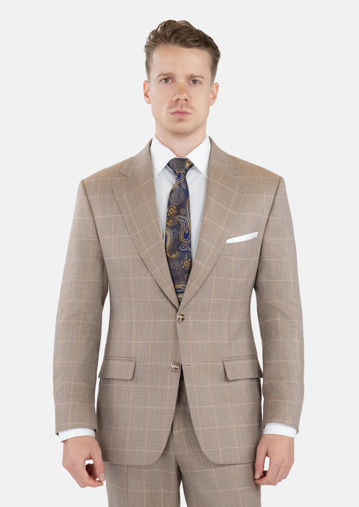 Beige Windowpane Check Suit - SARTORO566