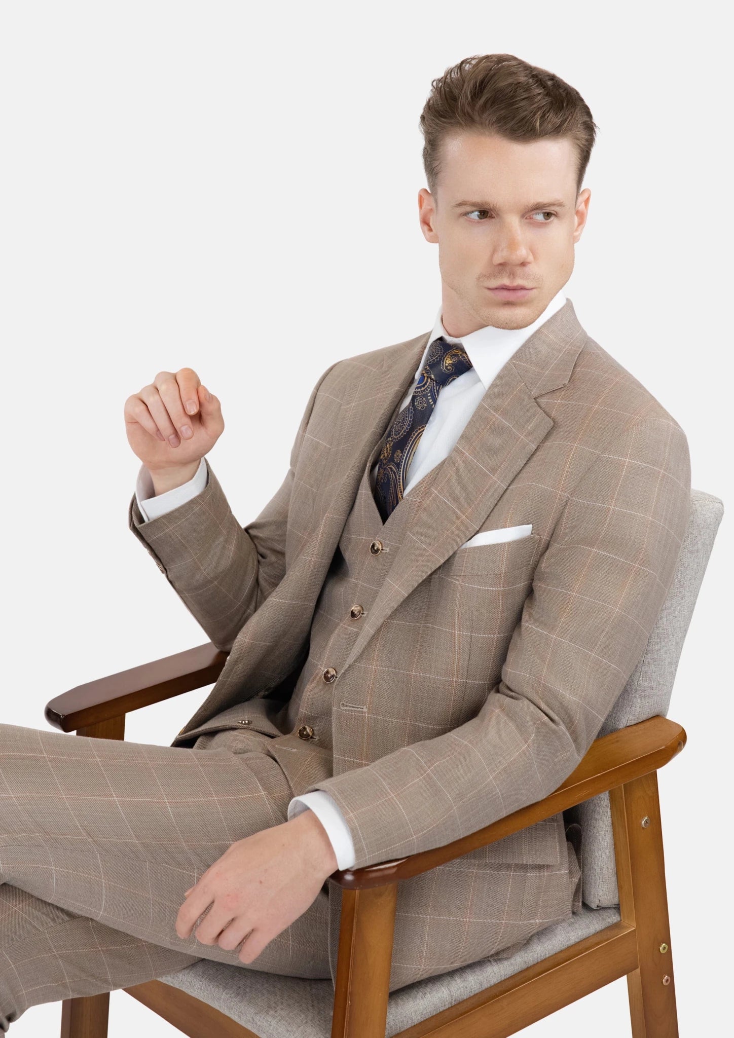 Beige Windowpane Check Suit - SARTORO180
