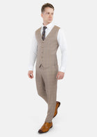 Beige Windowpane Check Vest - SARTORO388