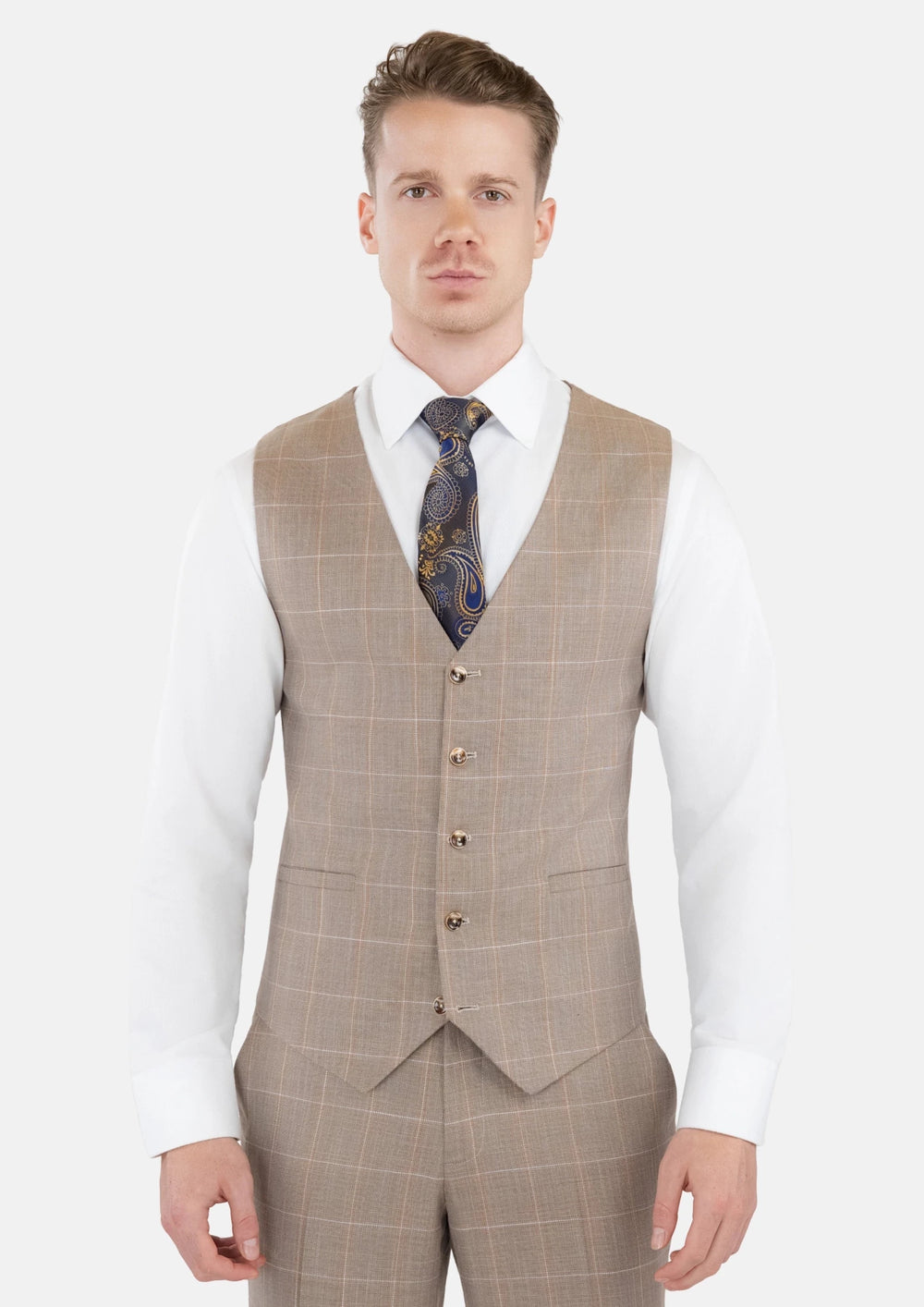 Beige Windowpane Bamboo Vest521