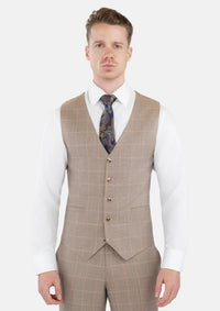 Beige Windowpane Check Vest