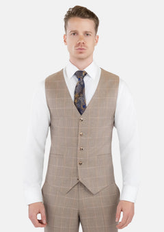 Beige Windowpane Check Vest - SARTORO