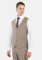 Beige Windowpane Check Vest - SARTORO257