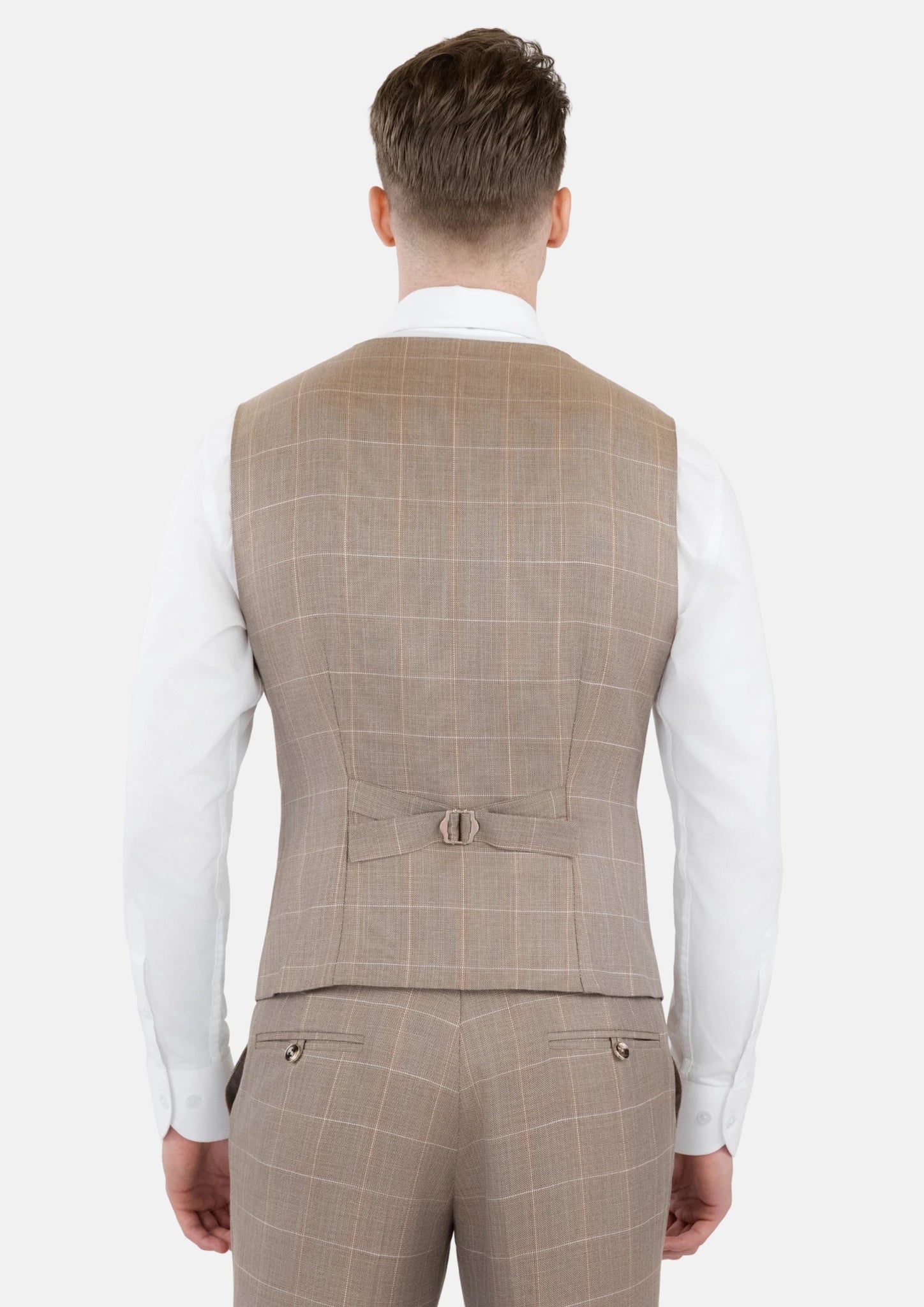 Beige Windowpane Check Vest - SARTORO923
