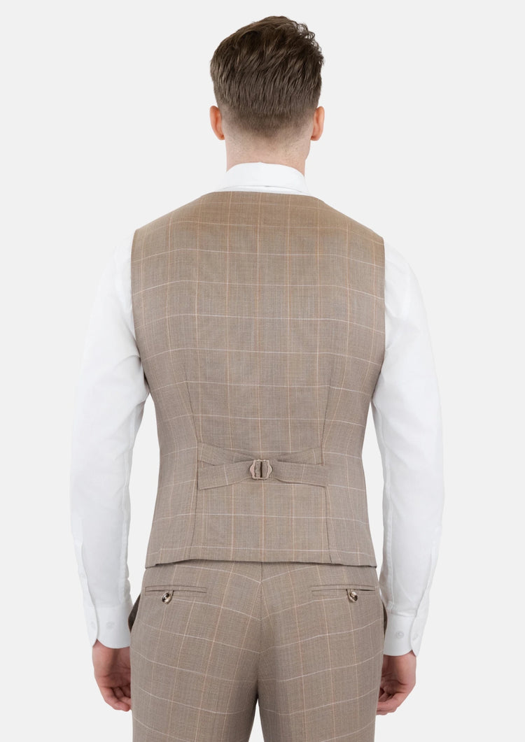 Beige Windowpane Check Vest - SARTORO285