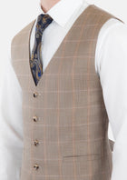 Beige Windowpane Check Vest - SARTORO762