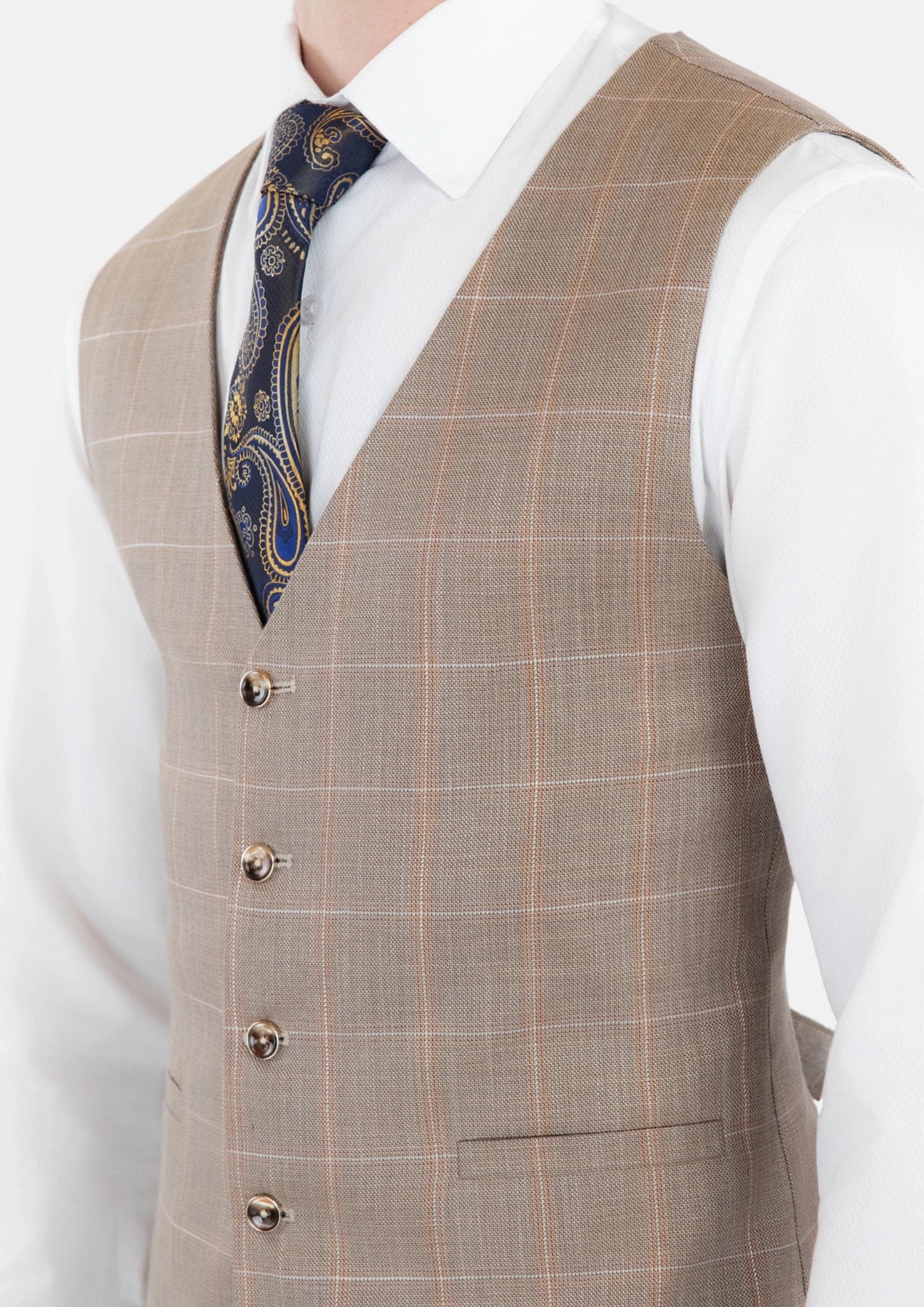 Beige Windowpane Check Vest - SARTORO620