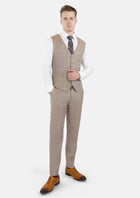 Beige Windowpane Check Vest - SARTORO993