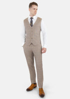 Beige Windowpane Check Vest - SARTORO481