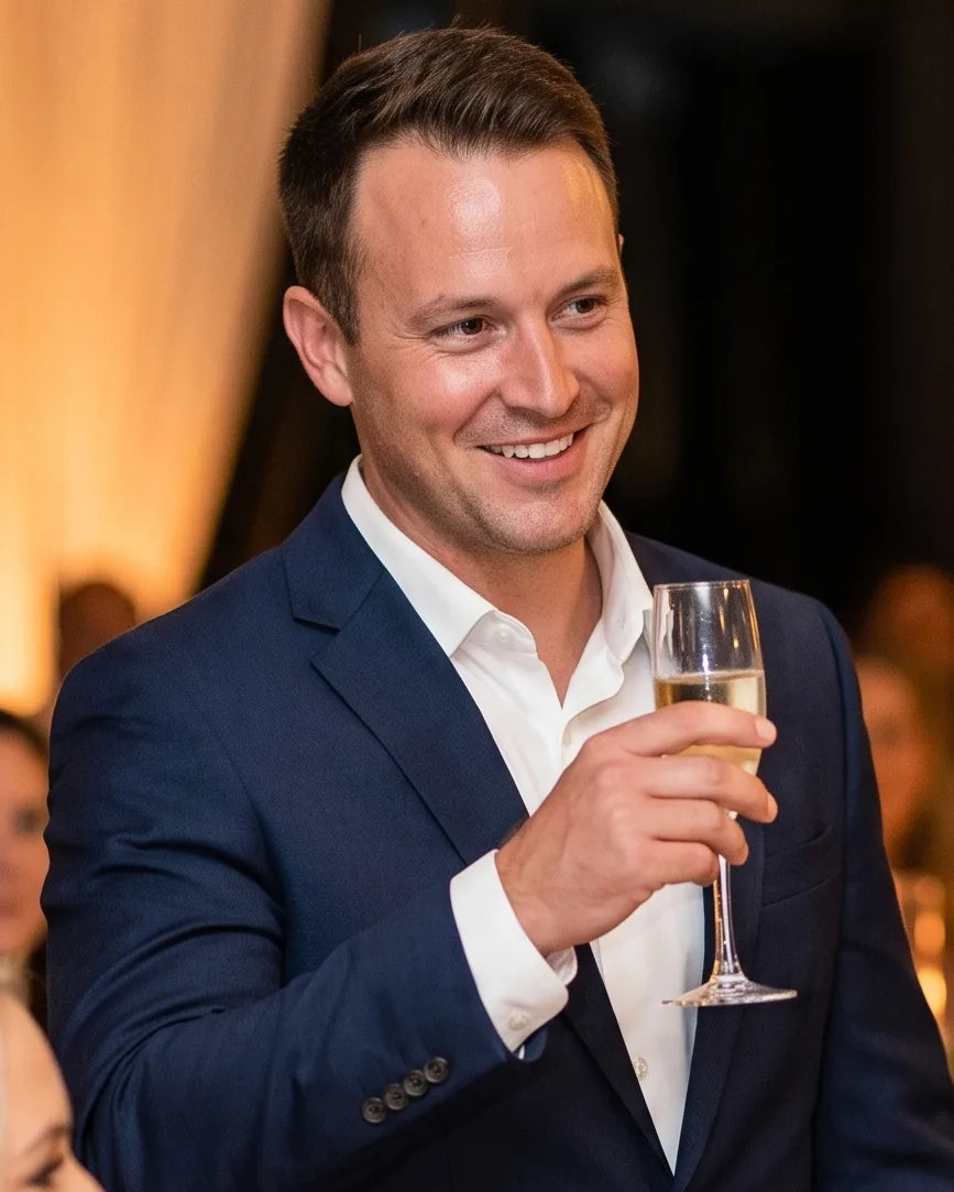 Ending the speech? Face the couple for the toast, then lift your glass to the guests.