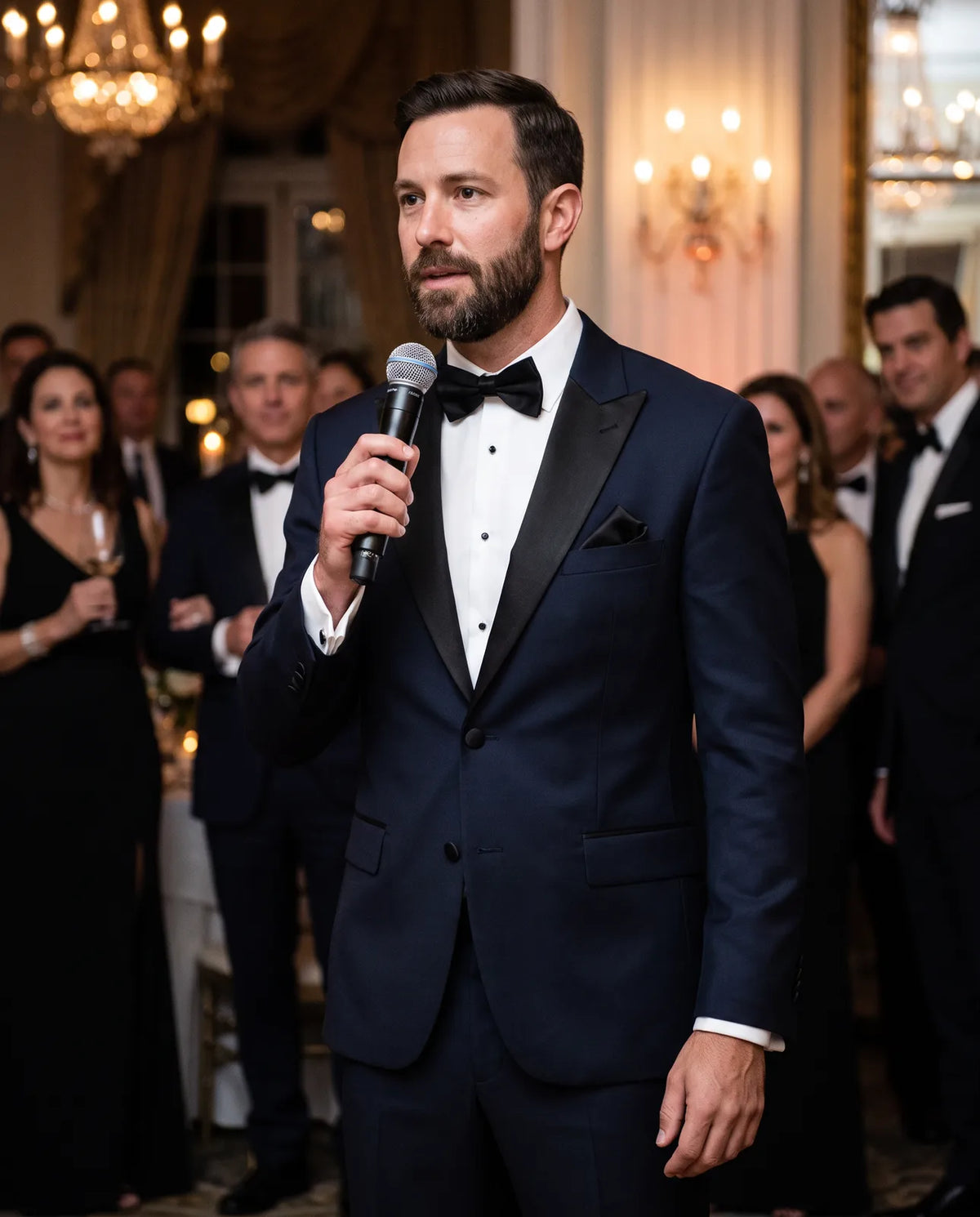 Invitation says black tie? Then the best man gives his speech in a tuxedo.