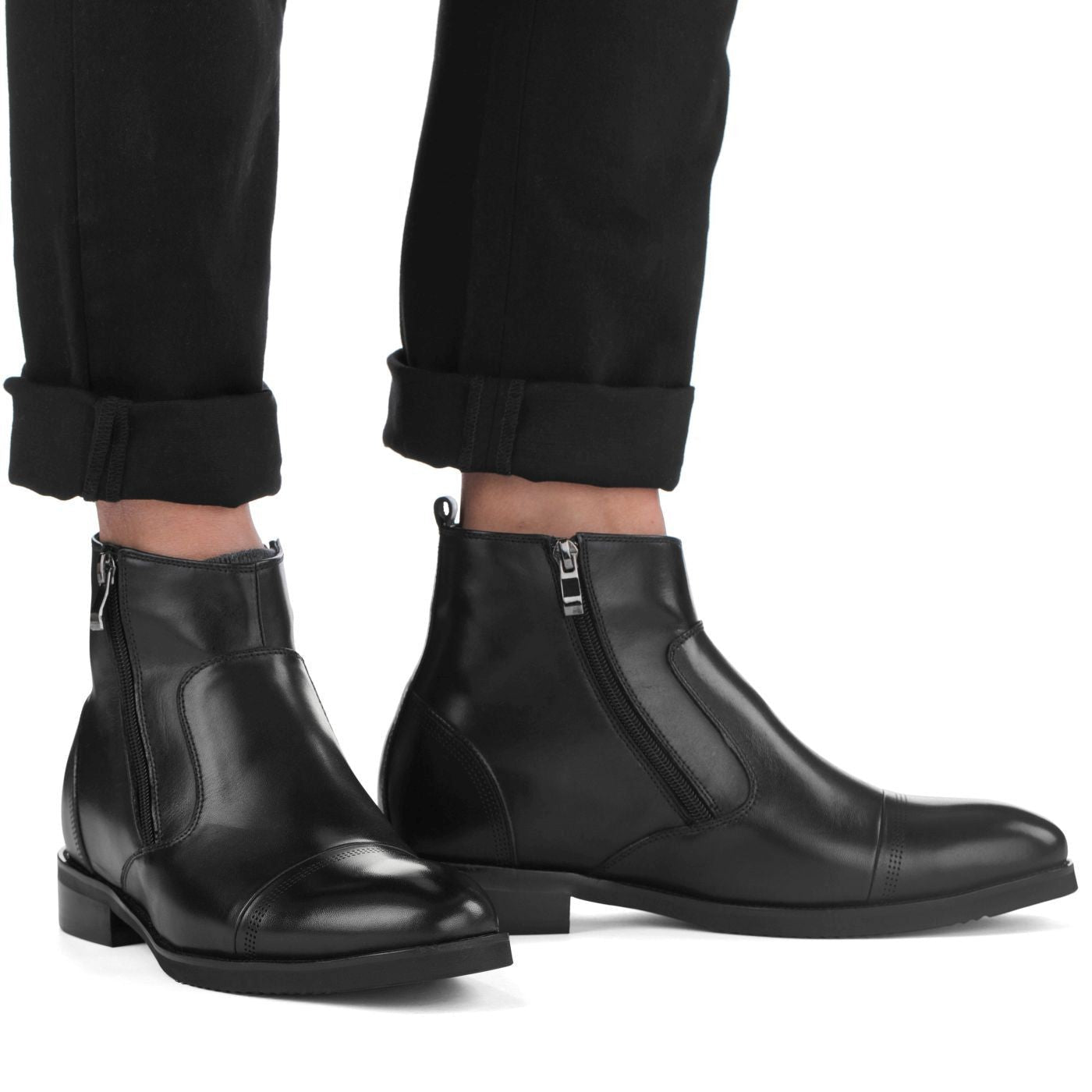 Black CALTO Zipper Boots- 3608