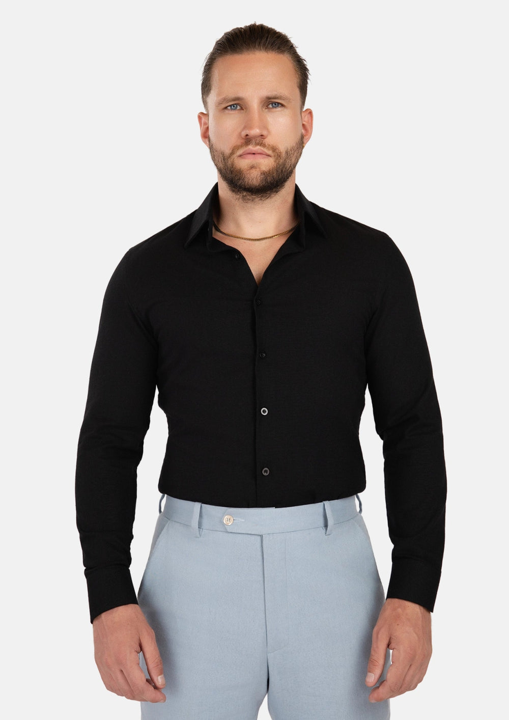 Black Linen Blend Shirt729