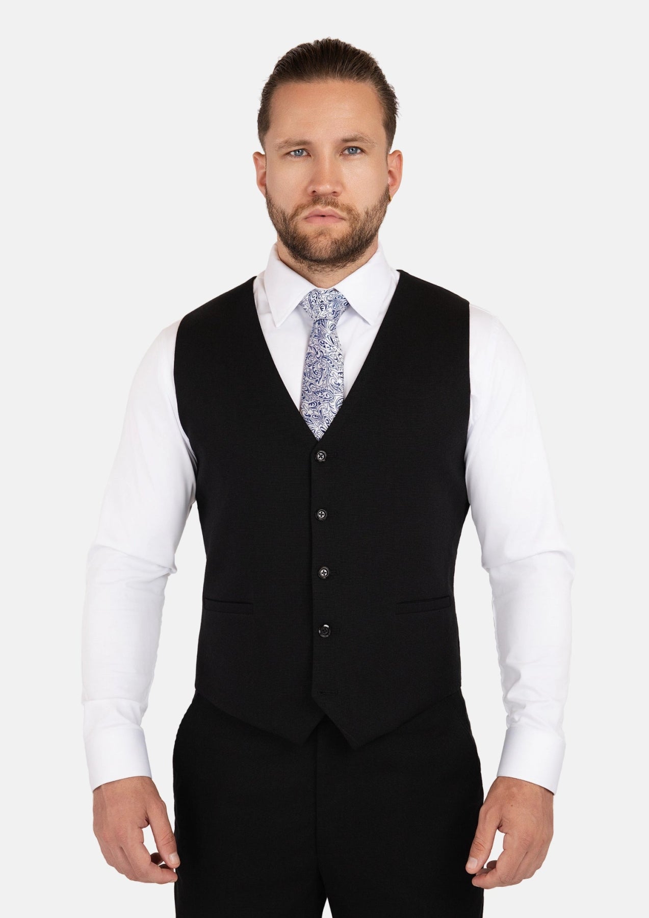 Black Linen Blend Vest