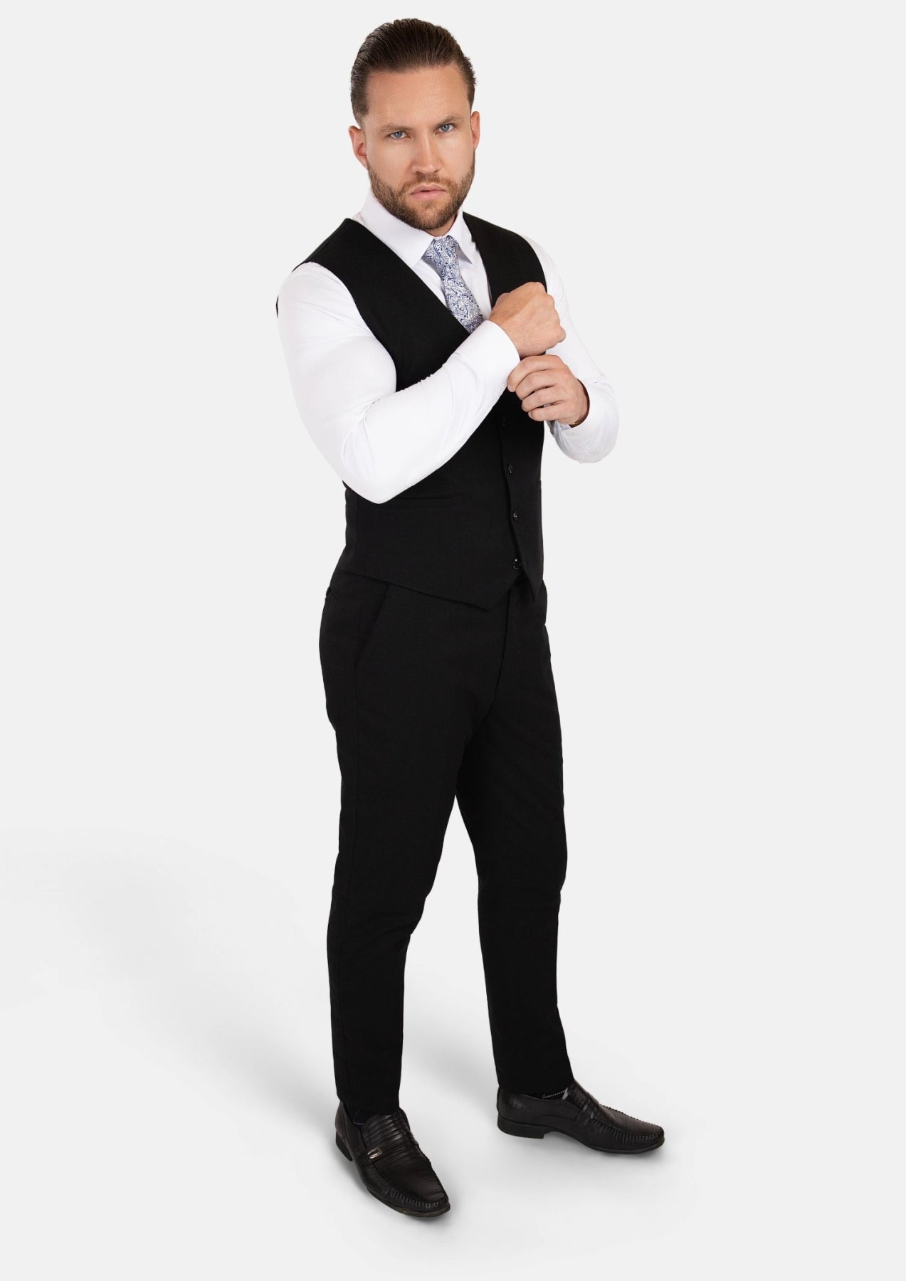 Black Linen Blend Vest - SARTORO