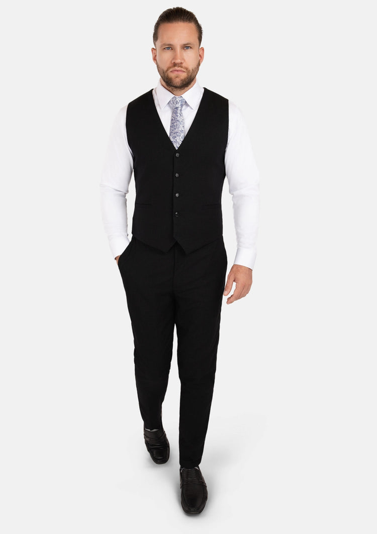 Black Linen Blend Vest - SARTORO118