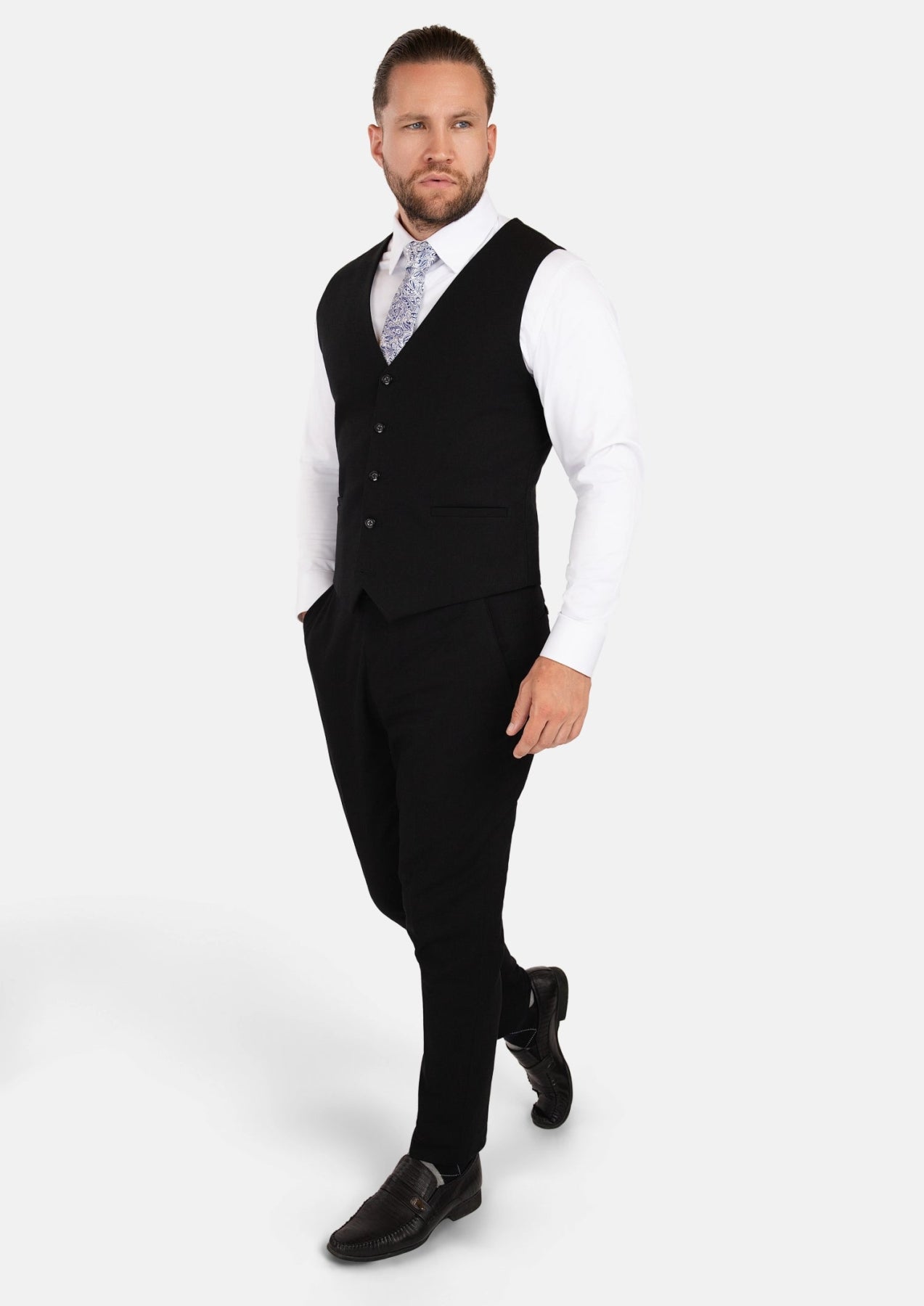 Black Linen Blend Vest - SARTORO
