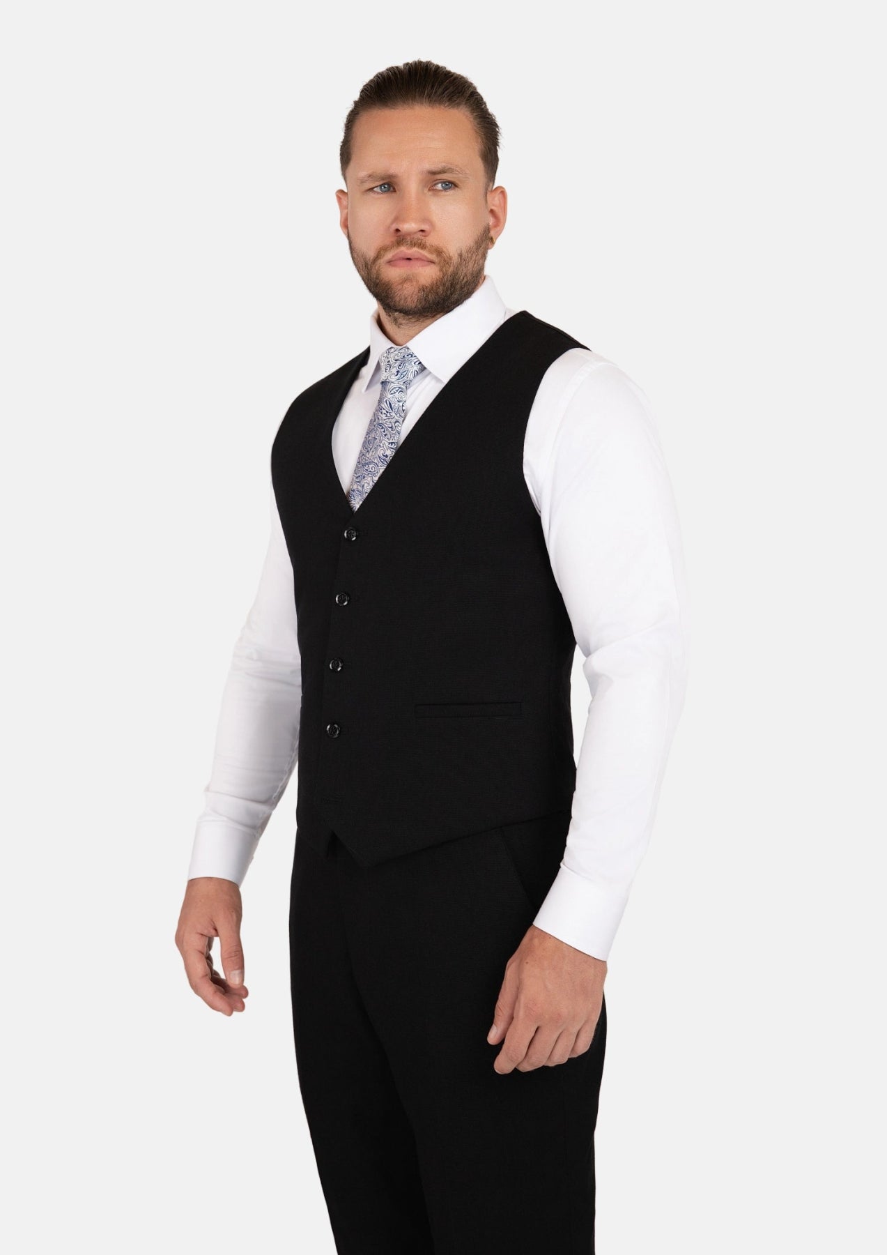 Black Linen Blend Vest