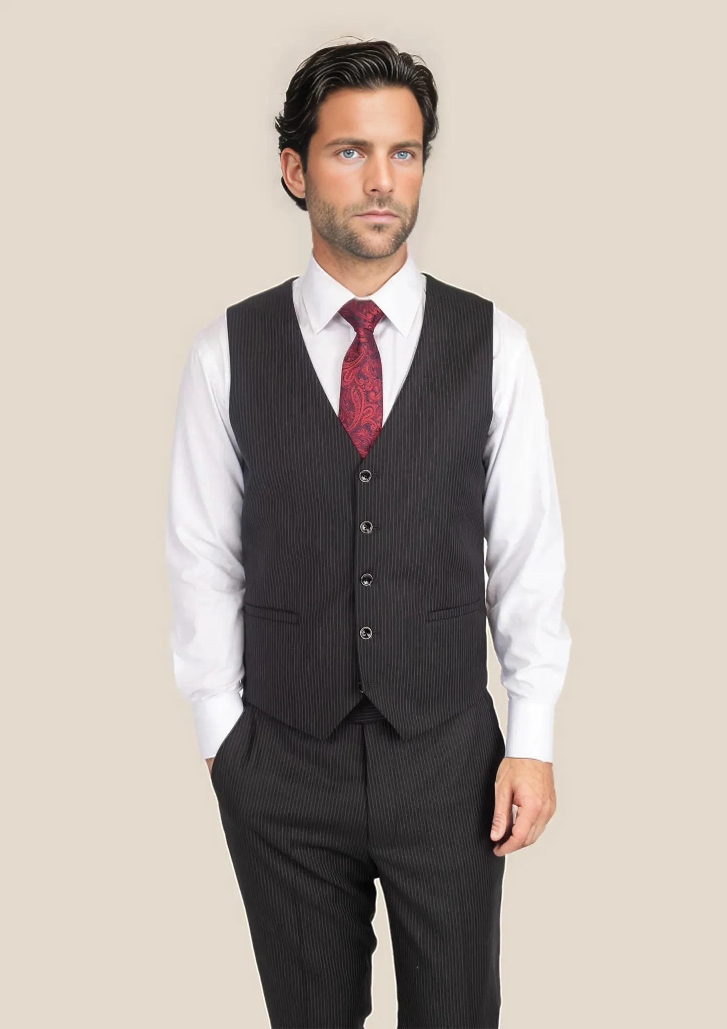 Men's Black Pinstripe Vest | SARTORO Men's Black Pinstripe Vest | SARTORO