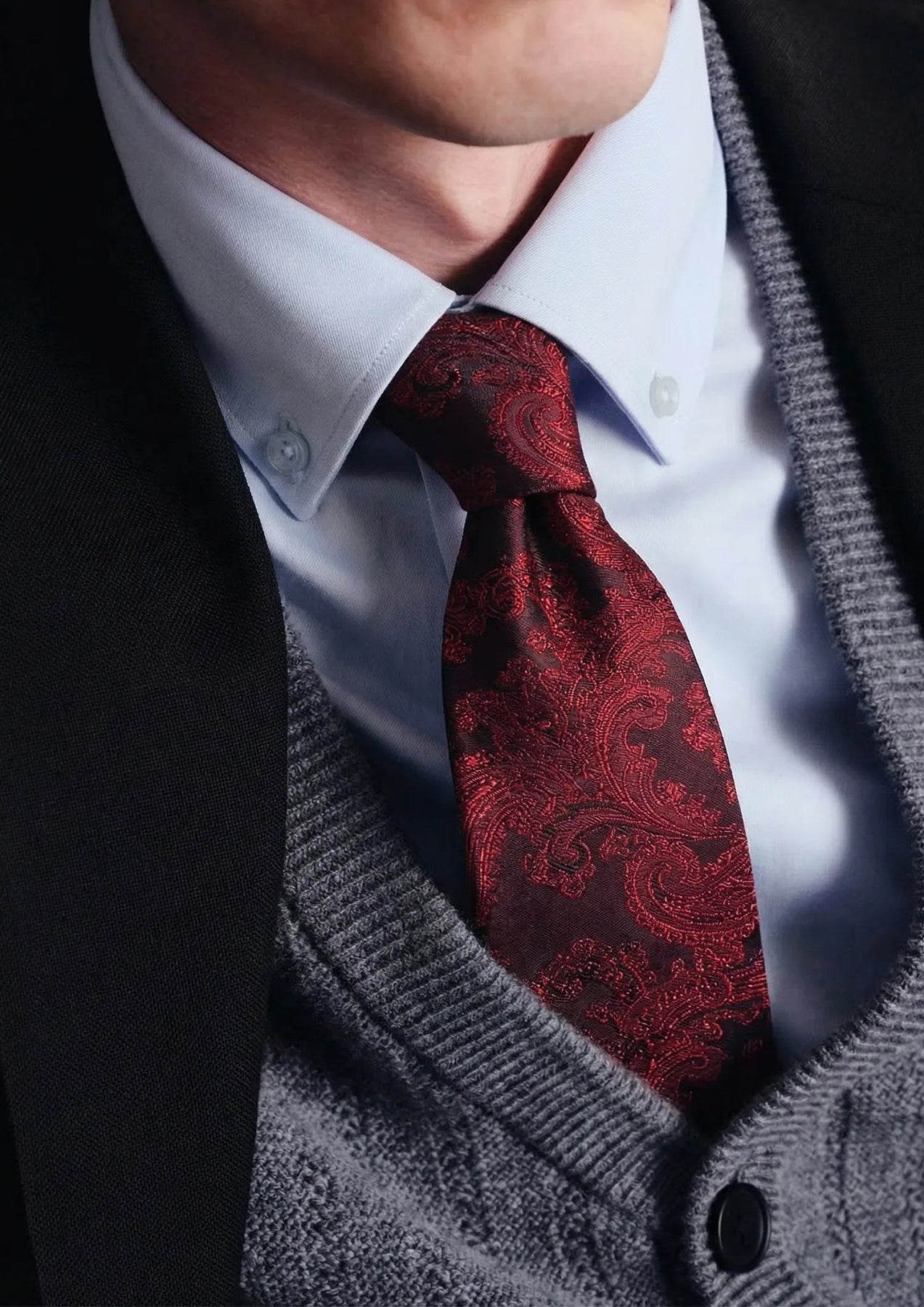 Black &amp; Red Large Paisley Floral Tie - SARTORO888
