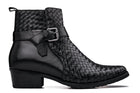 Black Woven High-Top Ankle Buckle Zipper Boots - 3624