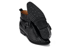 Black Woven High-Top Ankle Buckle Zipper Boots - 3547