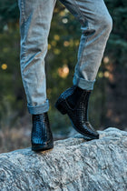 Black Woven Slip-On High-Top Chelsea Ankle Boots - 3367