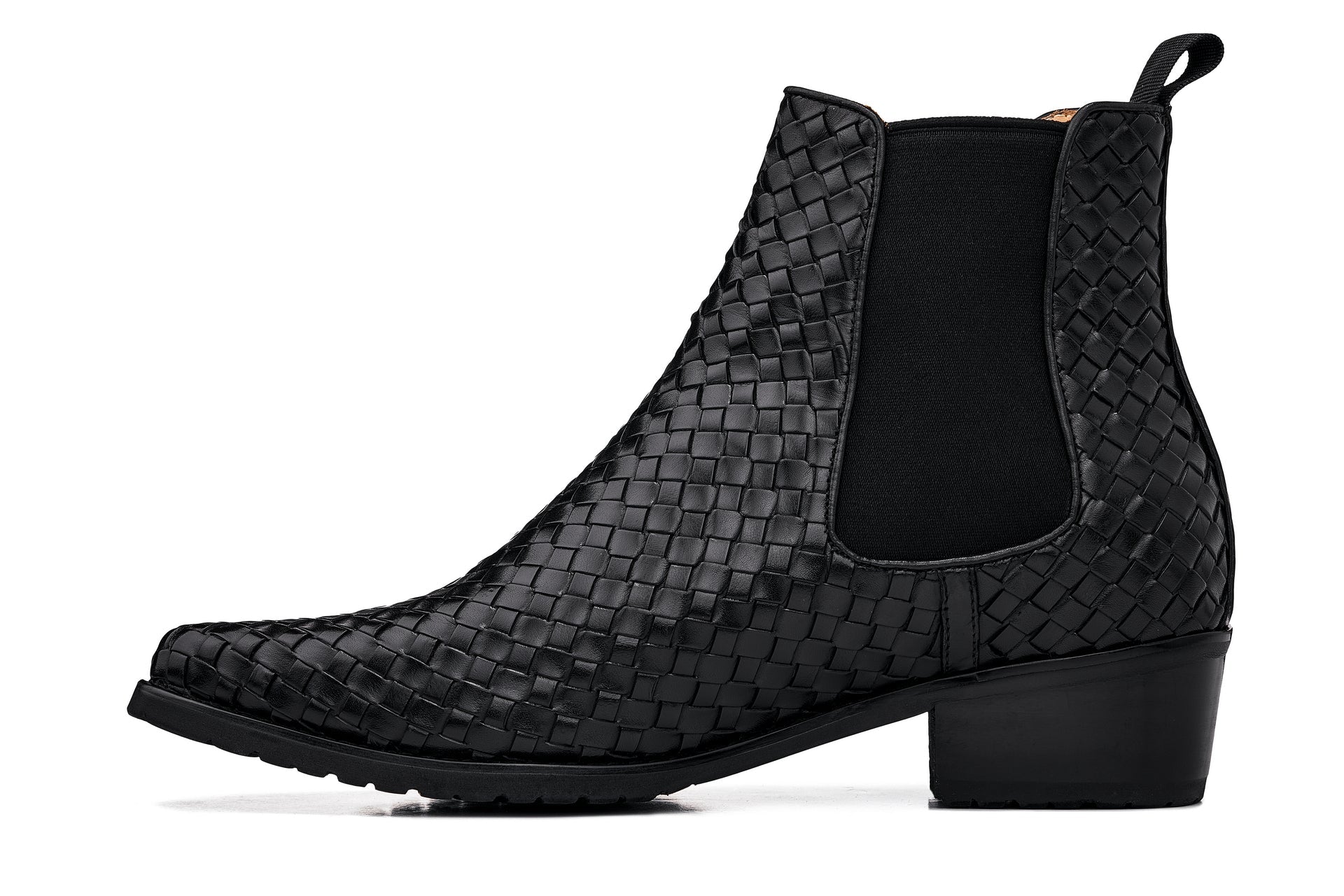 Black Woven Slip-On High-Top Chelsea Ankle Boots - 3975