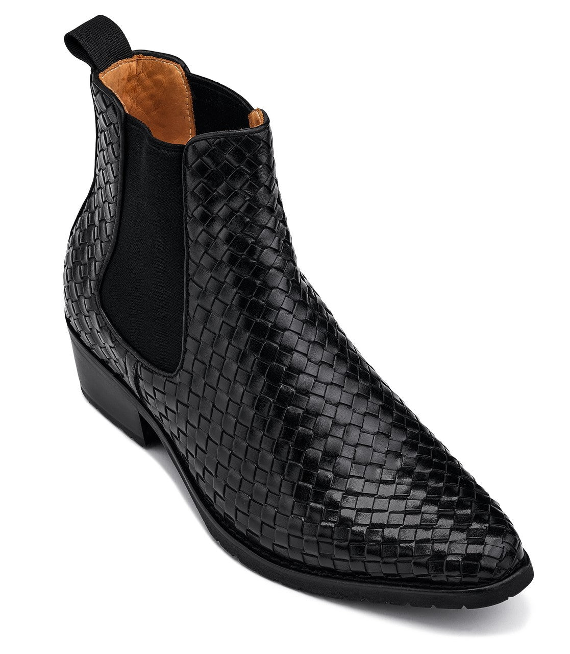 Black Woven Slip-On High-Top Chelsea Ankle Boots - 3581